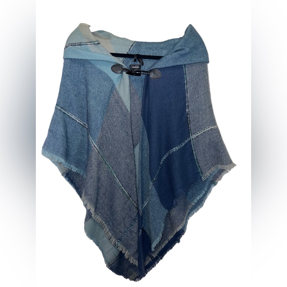 Modena all Blue patch pattern Fringe Sweater
Cape Sz OS - 32" length one size